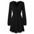  US Direct  Leadingstar Women Solid Long Sleeve Elastic Waist Wrap V Neck Fit Flare Dress