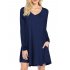  US Direct  Leadingstar Women s Long Sleeve V neck Swing Pocket Casual T shirt Dress Royal blue L