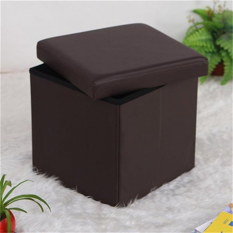 [US Direct] Leather Square Shape Footstool Storage Cube Footrest Seat 38*38*38cm brown