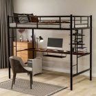 [US Direct] Loft Bed With Desk And Shelf , Space Saving Design，Twin