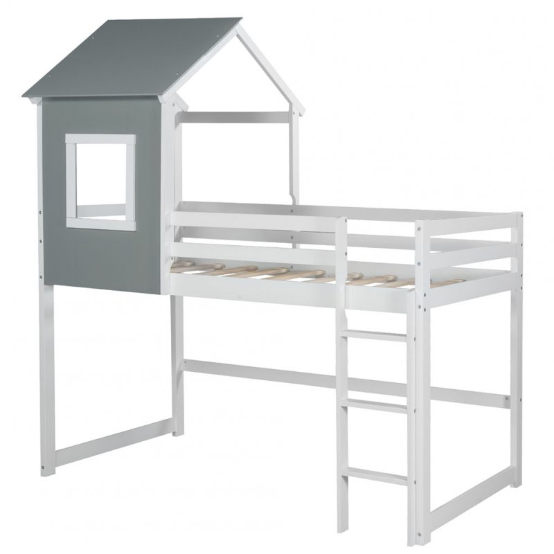 [US Direct] Loft Bed With Top Household Furniture For Living Room Dormitory Grey and white