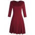  US Direct  MISSKY Women Casual Scoop Neck Long Sleeve Slim Solid Color Ruched Swing Dress