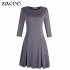  US Direct  MISSKY Women Casual Scoop Neck Long Sleeve Slim Solid Color Ruched Swing Dress