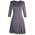US MISSKY Women Casual Scoop Neck Long Sleeve Slim Solid Color Ruched Swing Dress