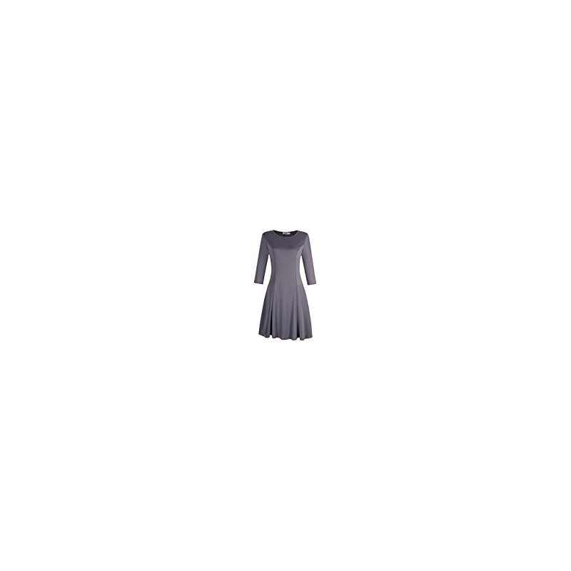 US MISSKY Women Casual Scoop Neck Long Sleeve Slim Solid Color Ruched Swing Dress