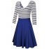  US Direct  MISSKY Women s 3 4 Sleeve Slim Fit Black White Stripe Casual Cocktail Cute Mini Swing Dress Deep blue L