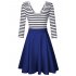  US Direct  MISSKY Women s 3 4 Sleeve Slim Fit Black White Stripe Casual Cocktail Cute Mini Swing Dress Deep blue L