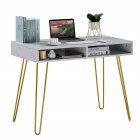 [US Direct] Marble Computer Desk Spacious Wire Grommet Desk With Iron Legs Office Supplies (103x55x80cm) White