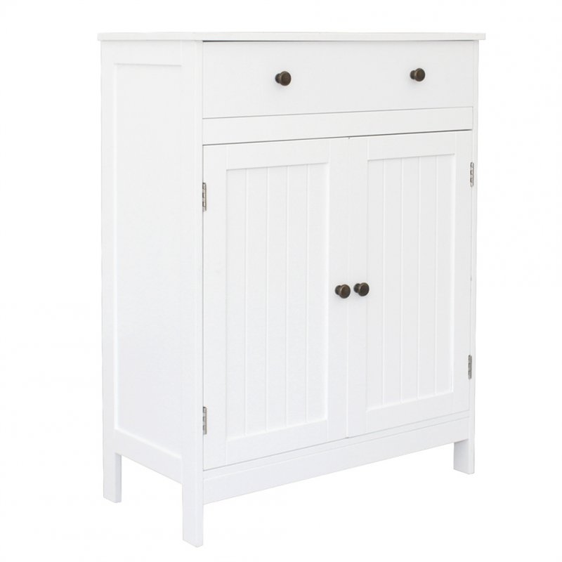 [US Direct] Mdf Bathroom Cabinet With 2 Door Drawer Space-saving Storage Cabinet For Storaging Paper Shampoo Shower Gel White