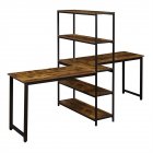  US Direct  Mdf Home Office Computer Desk With Shelves Extra large Double person Table Desk With Storage Shelf Brown