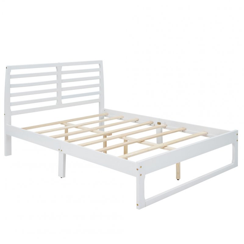 US Mdf Pine Full-size Platform Bed With Headboard 56.5 x 77.5 Inches Bed white