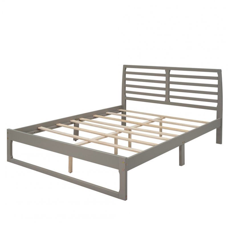 US Mdf Pine Queen-size Platform Bed With Headboard 63.3 x 82.2 Inches Bed gray