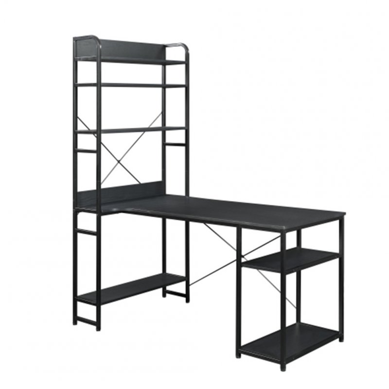 US Mdf+metal Frame Home Office Computer Desk 5 Layers Open Type Bookshelves Large Storage Space black