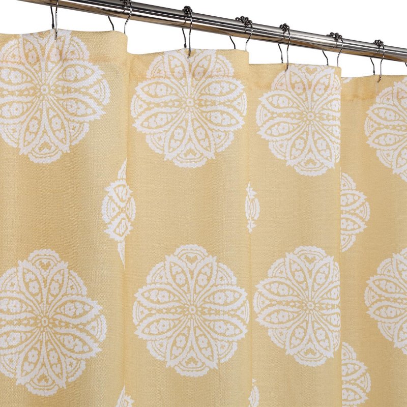 US Medallion Print Shower Curtain Waterproof Thick Textured Fabric Bath Curtain Polyester Bathroom Curtains