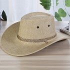 US Men Summer Cool Western Cowboy Hat Outdoor Wide Brim Hat   Beige
