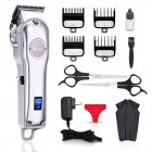 [US Direct] Men Wireless Hair Clipper Waterproof Led Display Home Rechargeable Hair Shaver Low Noise Hair Clipper silver 2