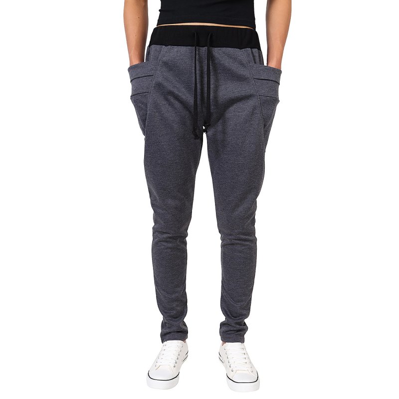 US Men's Elastic Force Elastic Waist Pocket Casual Pants Black S Dark gray_Asia L