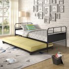 [US Direct] Metal Daybed Platform Bed Frame With Trundle Built-In Casters, Twin Size
