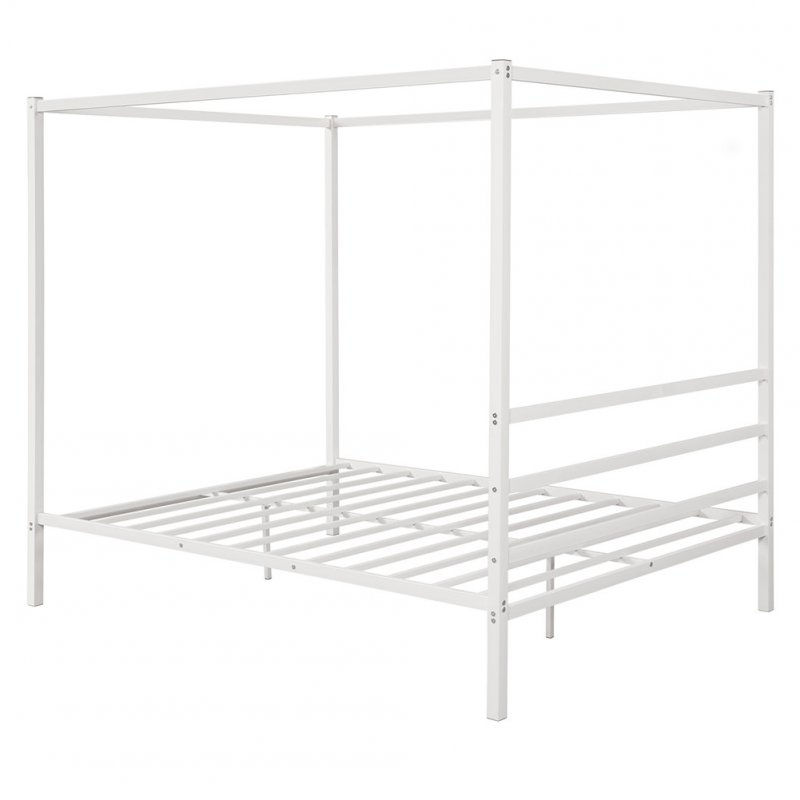 US Metal Framed Canopy    Bed With  Built-in Headboard Furniture For Bedroom white