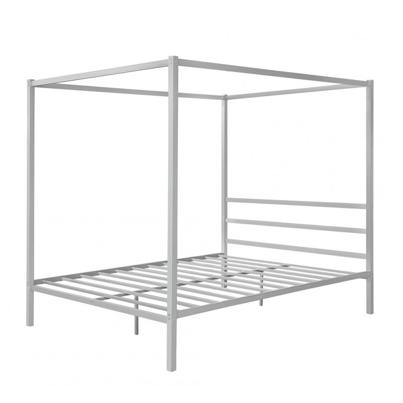 [US Direct] Metal Framed Canopy  Platform  Bed With Built-in Headboard Household Furniture Silver