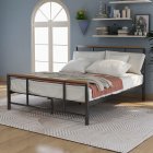 [US Direct] Metal bed with wood decoration （Twin size）