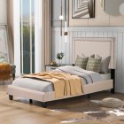 [US Direct] Milan Upholstered Platform Bed with Wooden Slats and Nailhead Detail (Twin)