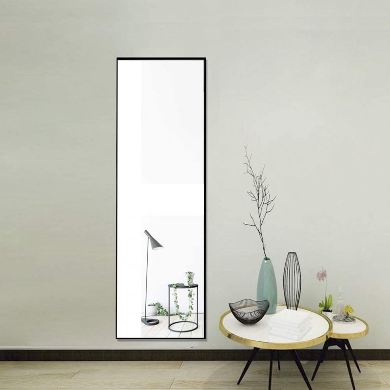 [US Direct] Miro 1500 400-b     Full Length Mirror Floor Mirror Hanging Standing or Leaning, Bedroom Mirror Wall-Mounted Mirror with Black Aluminum Alloy Frame, 59