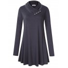 US Missky Women's Long Sleeve Cowl Neck Pleated Casual Flared Tunic Top Blouse