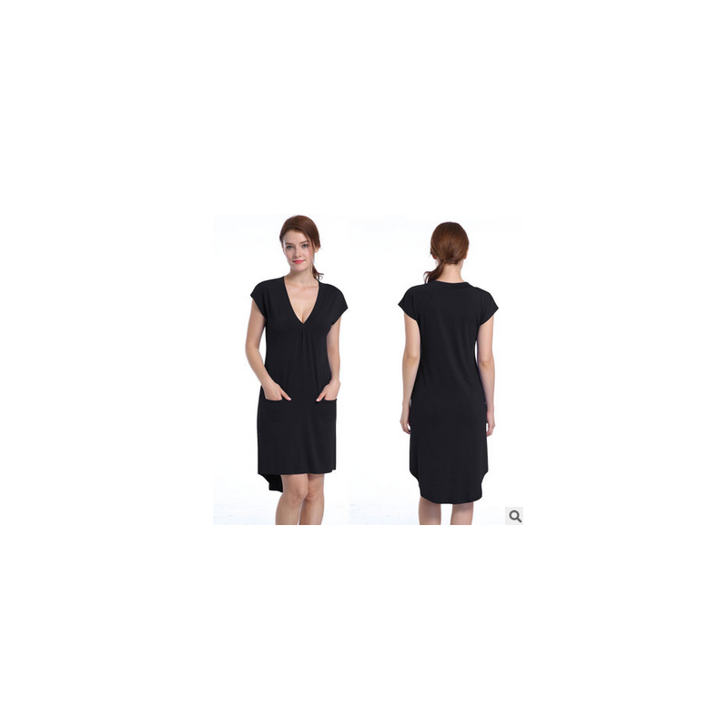 [US Direct] Missky Women's V-neck Short Sleeve Casual Dress with Irregular Hem Black_S