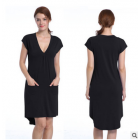 [US Direct] Missky Women's V-neck Short Sleeve Casual Dress with Irregular Hem Black_M