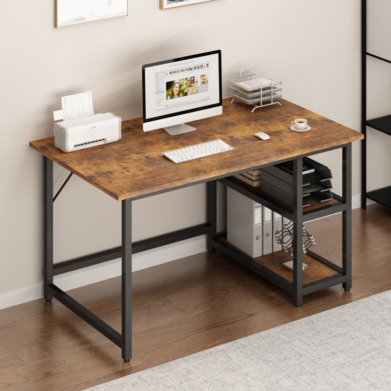 US Modern Simple Style 47’’ Home Office Computer Study Desk with Reversible 2 Tiers Storage Shelves