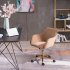  US Direct  Modern Velvet Light Coffee Material Adjustable Height 360 revolving Home Office Chair with Gold Metal Legs and Universal Wheel for Indoor