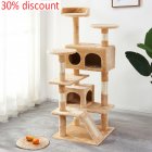 [US Direct] Multi-layer cat tree scratching board with sisal rope, cat climbing column covered with sisal rope and two plush chambers, yellow.