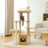  US Direct  Multi level Wooden Cat Tree Cat Tower Stable Play House With Large Condo Hanging Ball For Indoor Cats beige