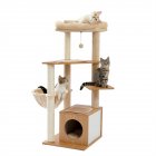 [US Direct] Multi-level Wooden Cat Tree Cat Tower Stable Play House With Large Condo Hanging Ball For Indoor Cats beige