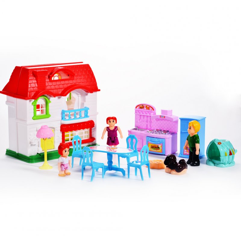 [US Direct] My Happy Family Play House Set with Furniture for Kids Pretend Play