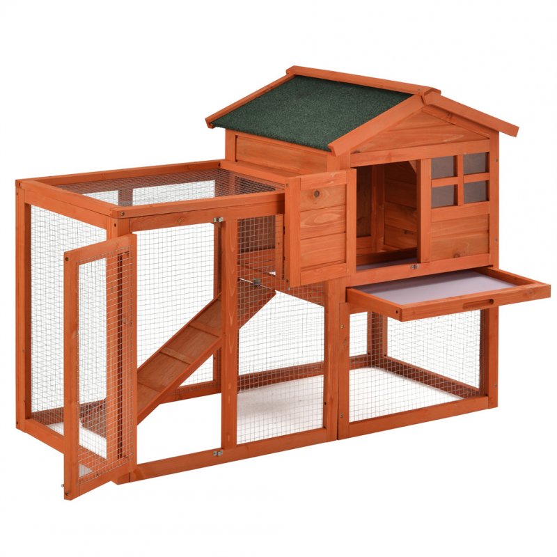 US Natural Wooden  House Pet Supplies Small Animal House Cage Rabbit Hutch Orange