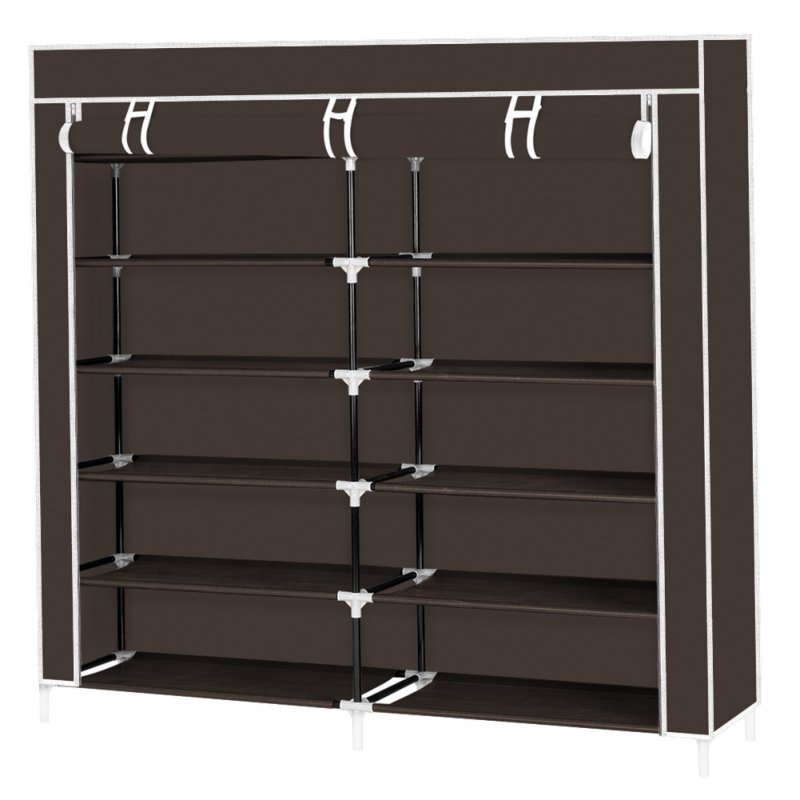[US Direct] Non-woven Fabric 7 Layers 14 Grids Shoe Rack Cabinet 110*28*115cm Storage  Holder Dark brown