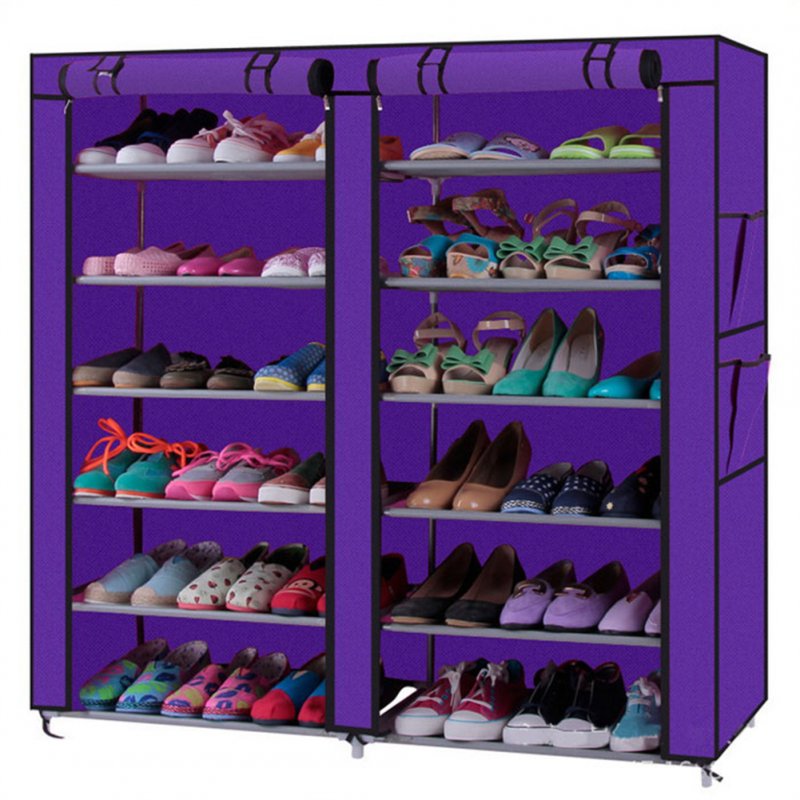 [US Direct] Non-woven Fabric Shoe Cabinet 6-layer Double-row 12-compartment Shoe  Organzier Container Purple