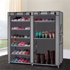 US Non-woven Fabric Double Row 9 Grid Shoe  Rack Boots Cabinet Household Shoe  Organizer Gray
