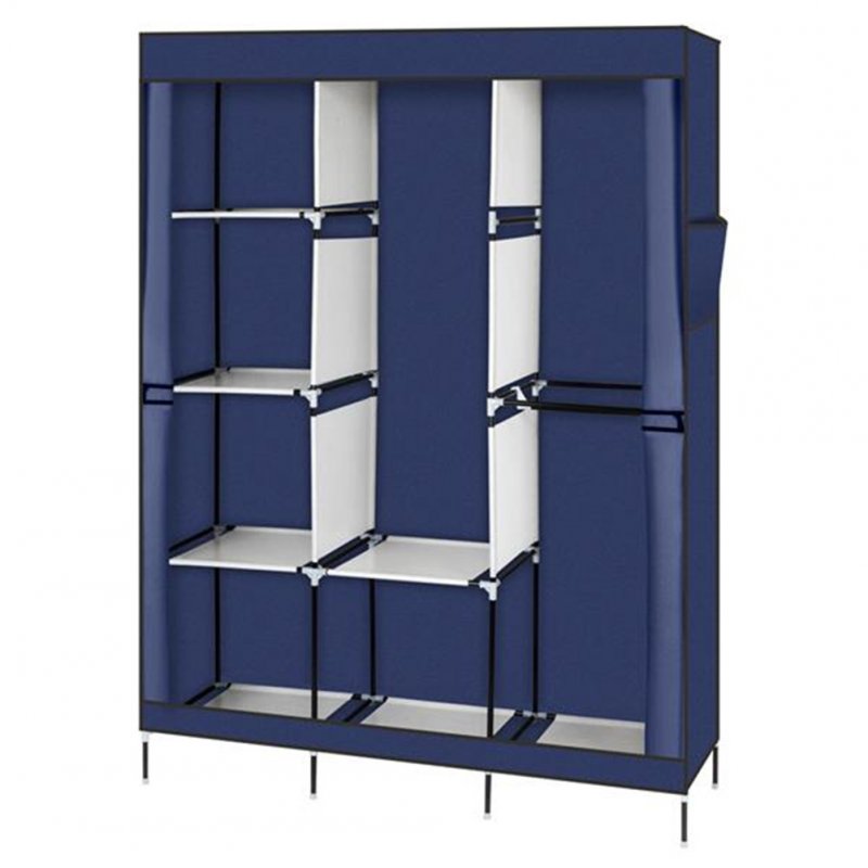 US Non-woven Fabric Cover Steel Pipe Plastic Connector Wardrobe 4 Layers 8 Grid 125*43.18*180cm Navy