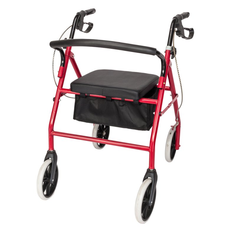 US Nylon Basket Walker  Chair Wheel Rollator Walker With Seat Removable Back Support Red