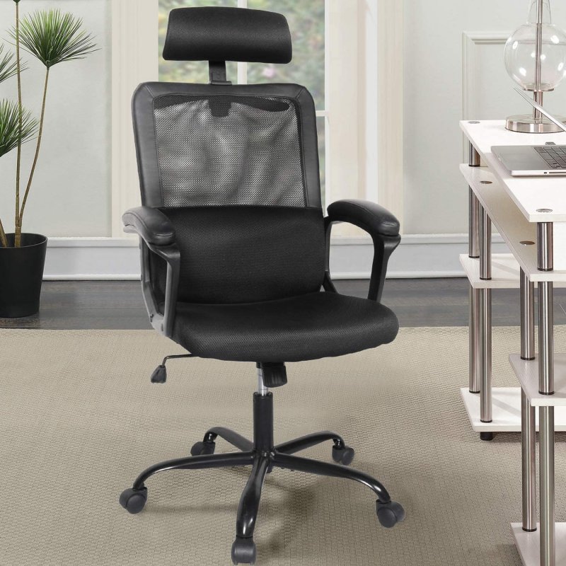 US Office Chair, High Back Ergonomic Mesh Desk Office Chair with Padding Armrest and Adjustable Headrest Black