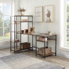 [US Direct] Office Computer Desk With Multiple Storage Shelves, Modern Large Office Desk With Bookshelf And Storage Space(Black)