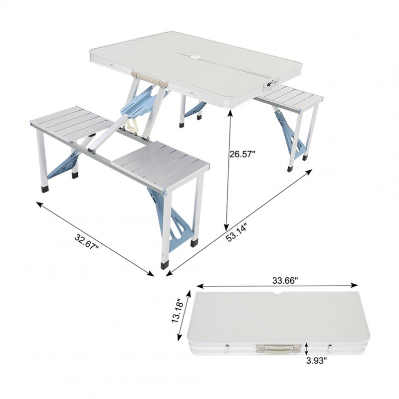 US One Piece Foldable Table Chair 4-seats Fold Up Travel Table Set Silver
