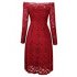  US Direct  One word collar  long sleeved  big swing  hollow lace dress  wine red S HiQueen tag