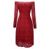  US Direct  One word collar  long sleeved  big swing  hollow lace dress  wine red S HiQueen tag