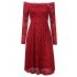 US Direct  One word collar  long sleeved  big swing  hollow lace dress  wine red XL HiQueen tag