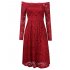  US Direct  One word collar  long sleeved  large opening lace dress  wine red M HiQueen tag