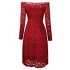  US Direct  One word collar  long sleeved  large opening lace dress  wine red M HiQueen tag